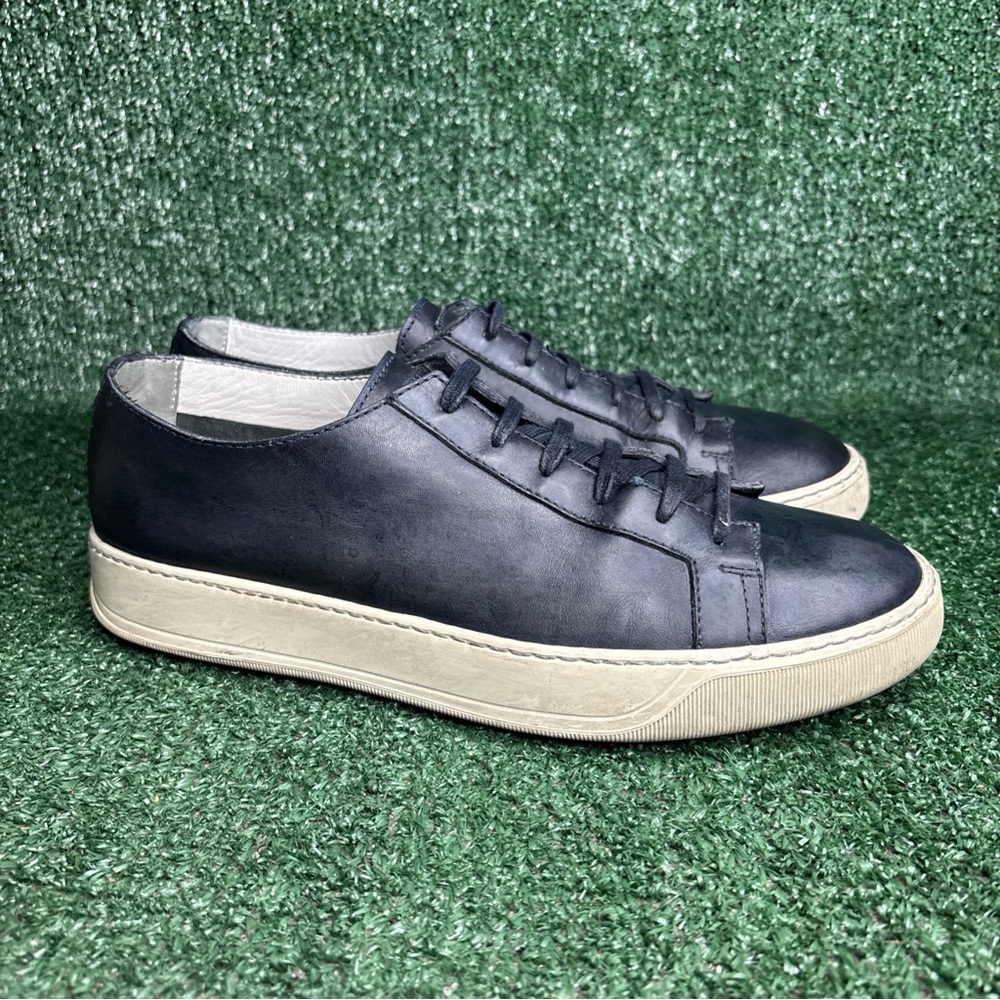 Santoni Deep Blueโ Leather Sneakers Shoes Lace Up Men's US Size 10